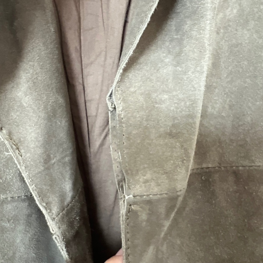 MNG Mango Genuine Leather Suede Trench Coat Belted‎ Taupe Double Breasted - Picture 16 of 16